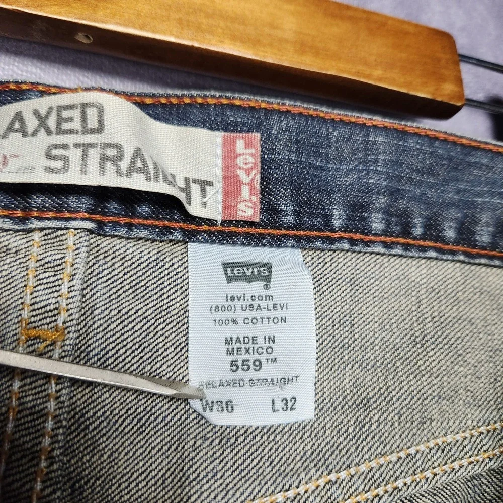 Levis 559 Relaxed Straight Jeans Mens 36x32 Blue Denim Medium‎ Wash 100% Cotton